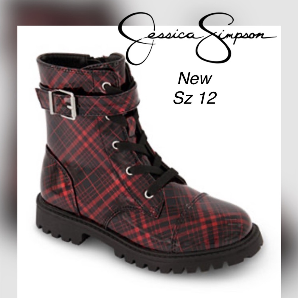 NEW sz 12 Jessica Simpson Youth Girls Daria Eskina Red Black Combat Boot